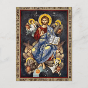 Postal Jesucristo sosteniendo el icono de los ángeles de 