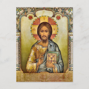 Postal Jesucristo sostiene el icono del marco orgánico de