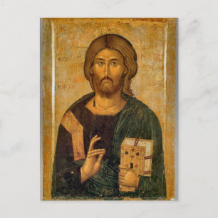 Postal Jesucristo sostiene el ícono ortodoxo de los Evang