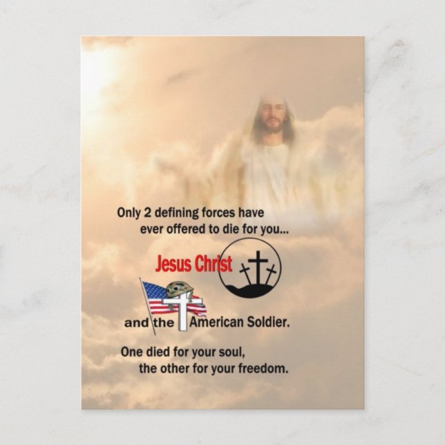 Postal Jesucristo y el soldado estadounidense (Anverso)