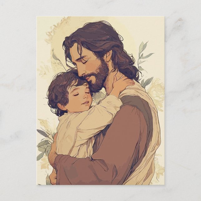 Postal Jesús Abrazando a un Niño – Ánimo de Fe (Anverso)