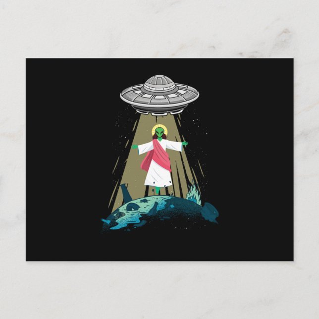 Postal Jesús Alien Abducción OVNI Believer Aliens Regalo (Anverso)