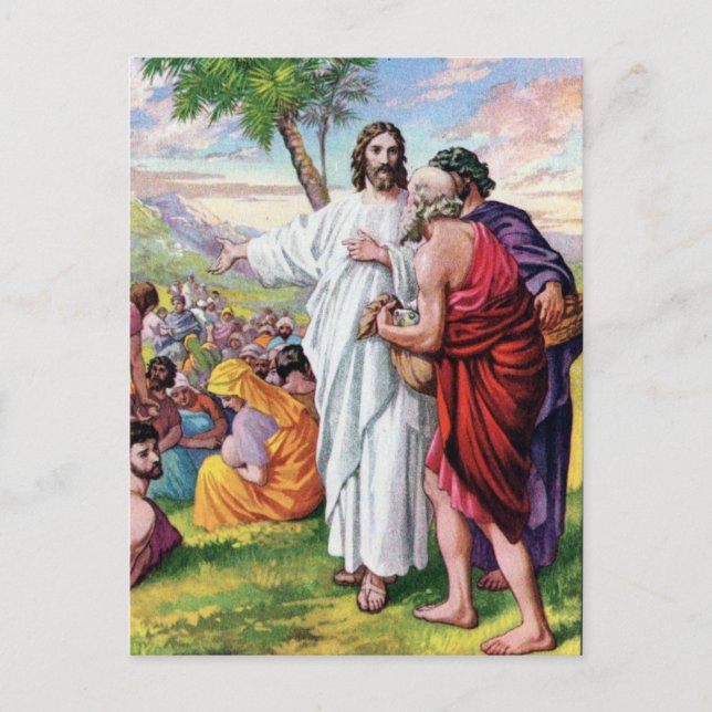 Postal Jesús Alimentando A Muchas Personas Hambrientas (Anverso)
