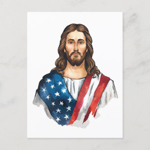 Postal Jesús artístico con bandera estadounidense