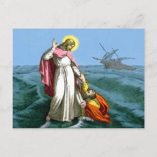 Postal Jesús camina por el agua