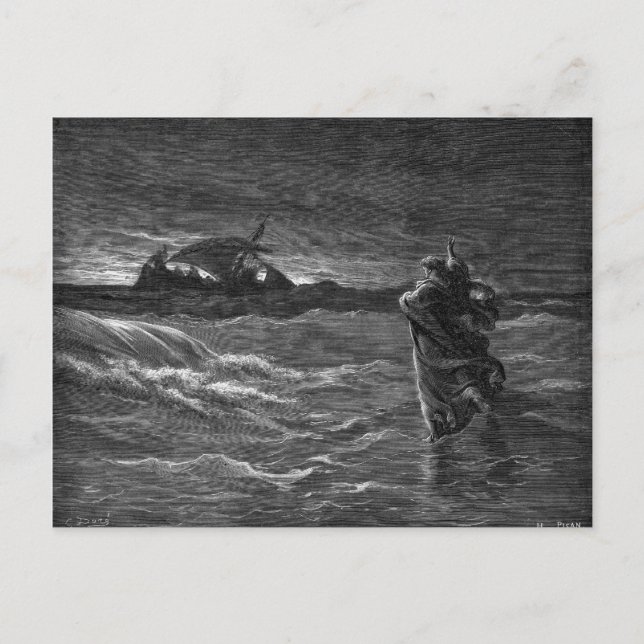 Postal Jesús camina por el agua (Anverso)