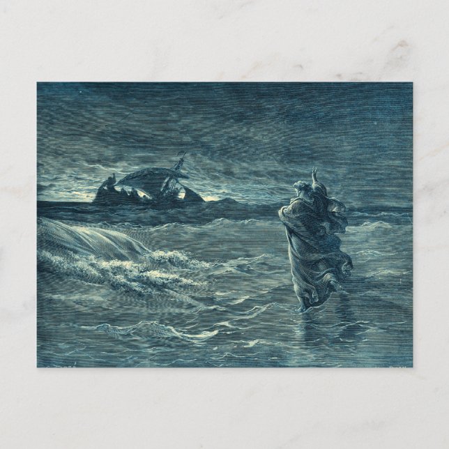 Postal Jesús Caminando por el mar | Biblia (Anverso)