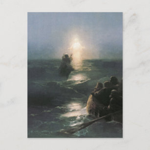Postal Jesús caminando sobre el agua, pintura de Ivan Aiv