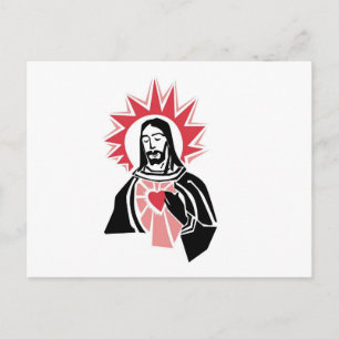 Postal Jesús con el brillante Corazón Rojo y Halo