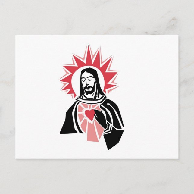 Postal Jesús con el brillante Corazón Rojo y Halo (Anverso)
