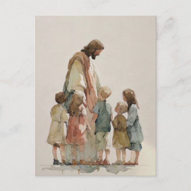Postal Jesús con niños  (Anverso)