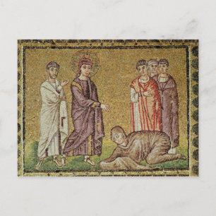 Postal Jesús cuida a la mujer que sangra