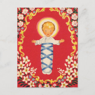 Postal Jesús del Niño Floral Rojo