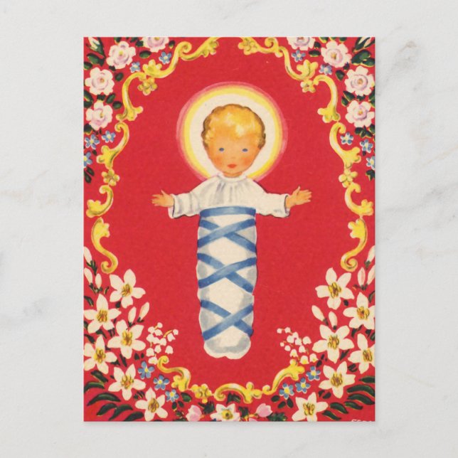 Postal Jesús del Niño Floral Rojo (Anverso)