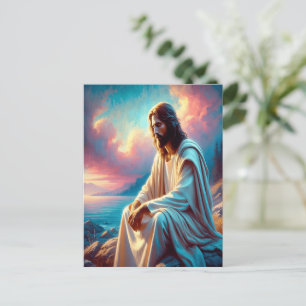 Postal Jesús en contemplación junto a aguas tranquilas