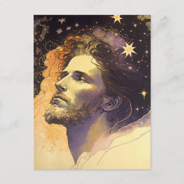 Postal Jesús en el Cosmos por Mucha AI Arte Generado (Anverso)