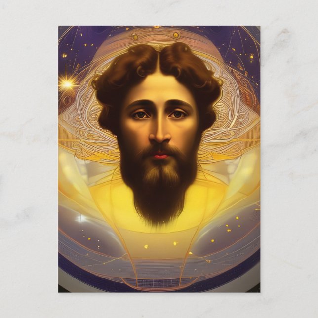 Postal Jesús en el Cosmos por Mucha AI Arte Generado (Anverso)