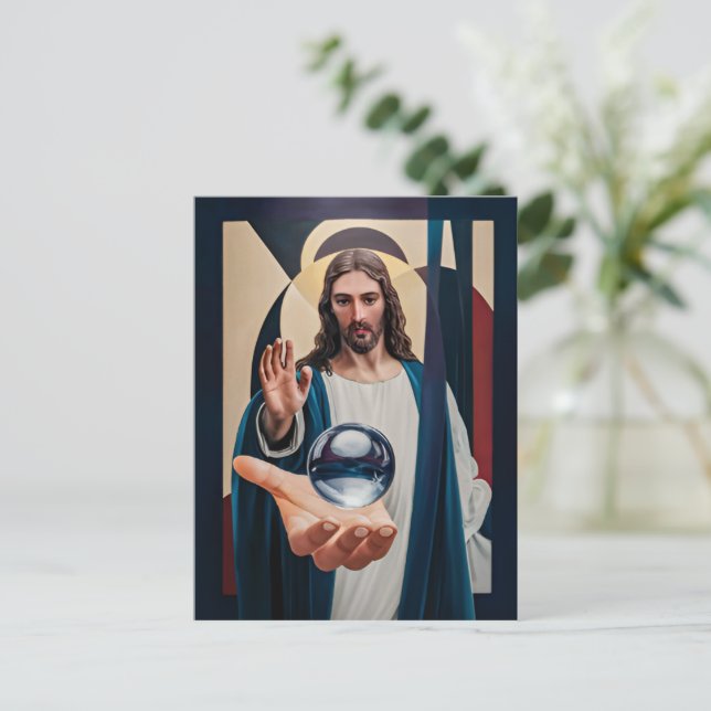 Postal Jesús en la elegancia neo-cubista modernidad Resum (Anverso de pie)