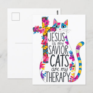 Postal Jesús Es Mi Salvador De Gatos Es Gracioso Mi Terap