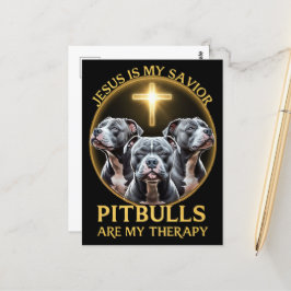 Postal Jesús Es Mi Salvador Pitbulls Es Mi Divertido Tera