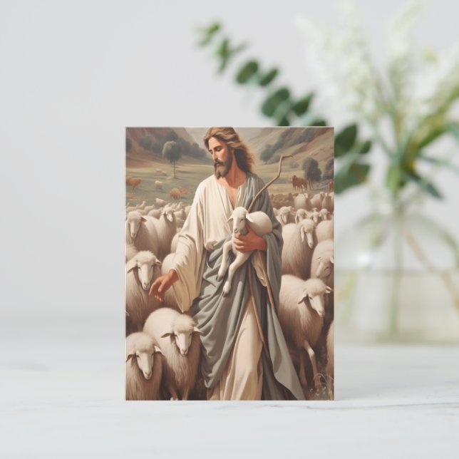Postal Jesús Liderando Su Fiel Rebaño (Anverso de pie)