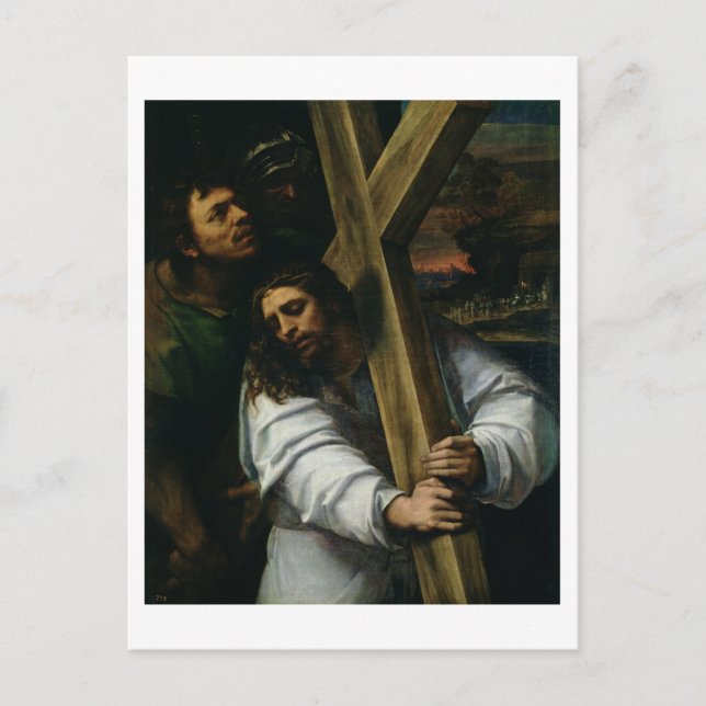 Postal Jesús llevando la cruz, c.1535 (aceite en el panel (Anverso)