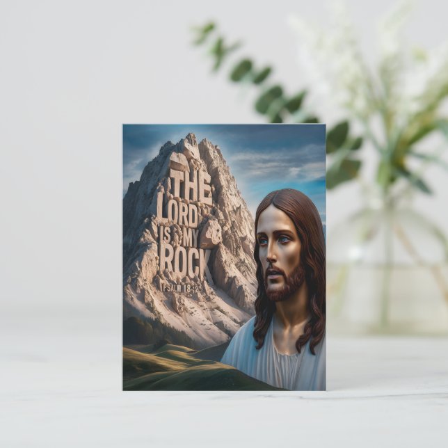 Postal Jesús majestuoso: Guardián de la Montaña (Anverso de pie)
