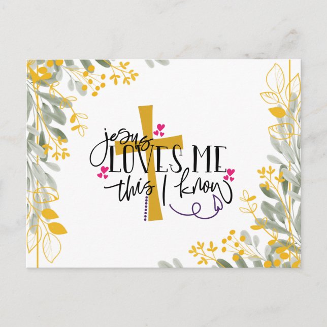 Postal Jesús me ama esto que sé, cruz y flores (Anverso)
