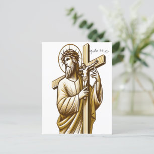 Postal Jesús portando cruz de oro en devoción