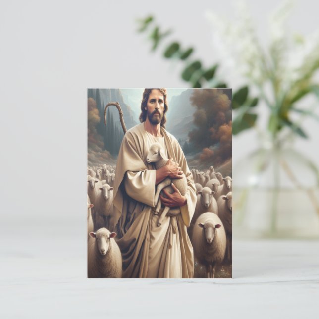 Postal Jesús Protegía A Su Amada Oveja (Anverso de pie)