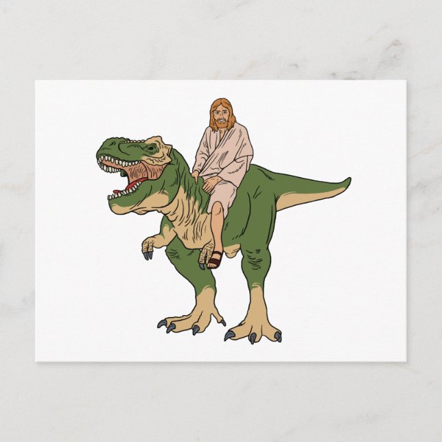 Postal Jesus Riding T-Rex (Anverso)