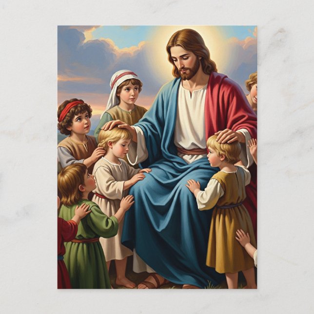 Postal Jesús rodeado de niños (Anverso)