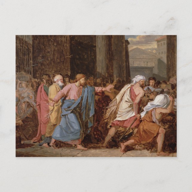 Postal Jesús sacando a los comerciantes del templo (Anverso)