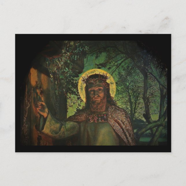 Postal Jesús se para en la puerta y se arrodilla (Anverso)