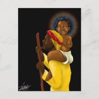 Postal Jesús sobre los hombros de José