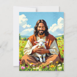 Postal Jesús sostiene un cordero | Pascua religiosa