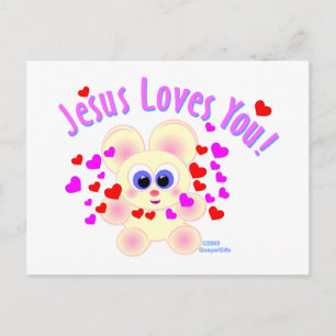 Postal Jesús te ama el diseño de oso de peluche