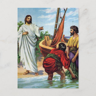 Postal Jesús Y Cuatro Pescadores