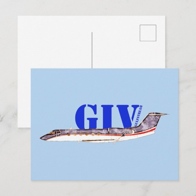 Postal Jet privado Gulfstream GIV con tipografía audaz (Anverso / Reverso)