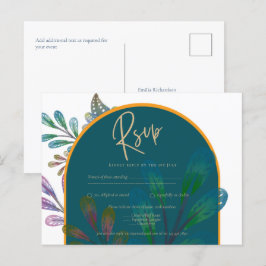 Postal Jewel Tones de moda Boda de oro Verde azulada Maro