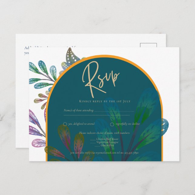 Postal Jewel Tones de moda Boda de oro Verde azulada Maro (Anverso / Reverso)