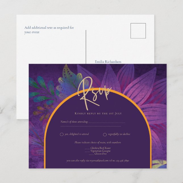 Postal Jewel Tones Plum Purple Berry Gold Boda (Anverso / Reverso)