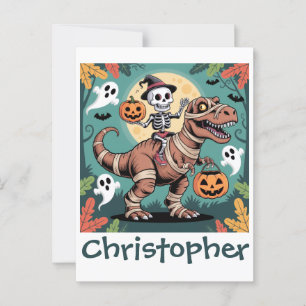 Postal Jinete de Dino Espeluznante – Esqueleto en T-Rex M