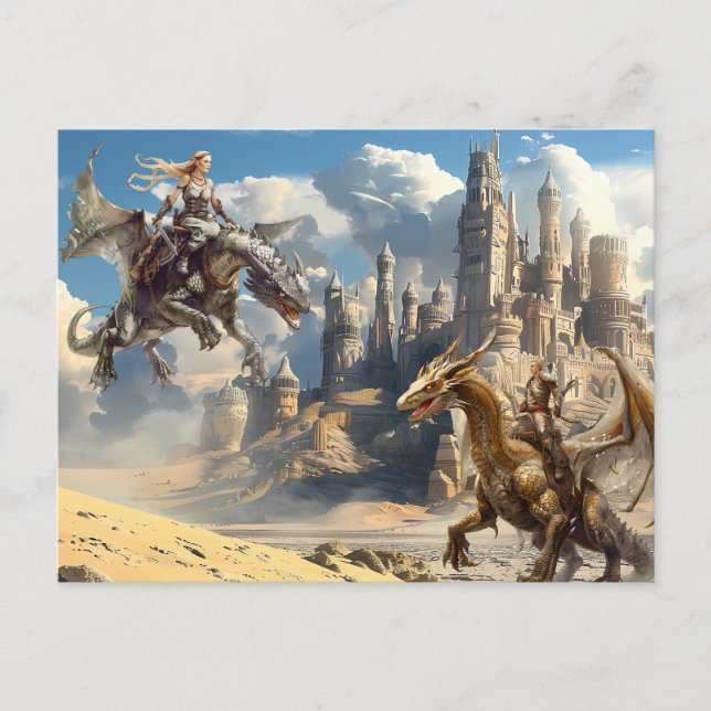 Postal Jinete de dragón acuarela fantasía (Anverso)