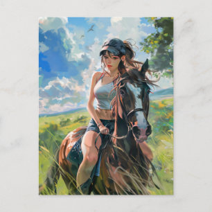 Postal Jinete de Manga de Fantasía en Paisajes Vibrantes
