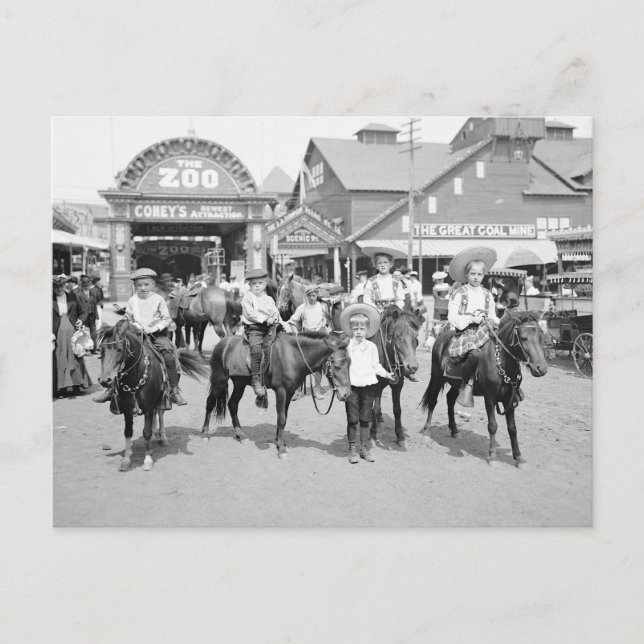 Postal Jinetes de ponis en Coney Island, 1904 (Anverso)