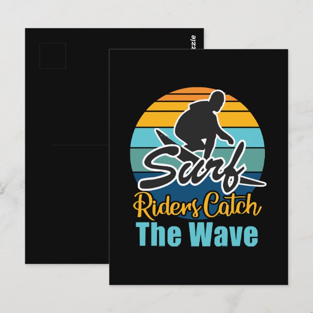 Postal Jinetes de surf atrapan las olas (Anverso / Reverso)