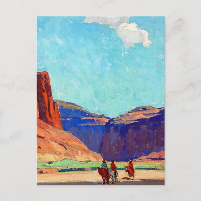 Postal “Jinetes en Canyon de Chelly” de Edgar Payne (Anverso)