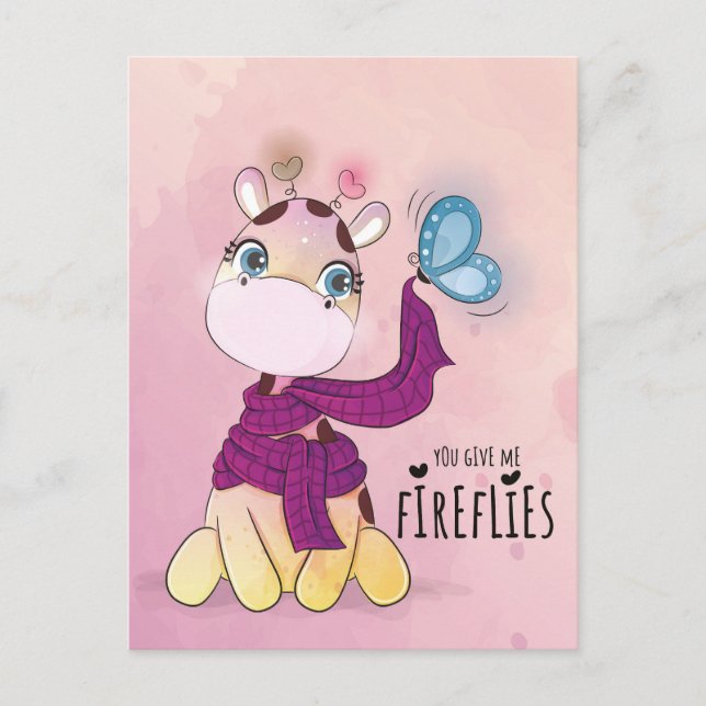 Postal Jirafa Adorable en Acuarela (Anverso)