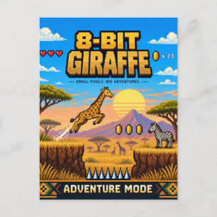 Postal Jirafa, arte de píxeles retro de 8 bits